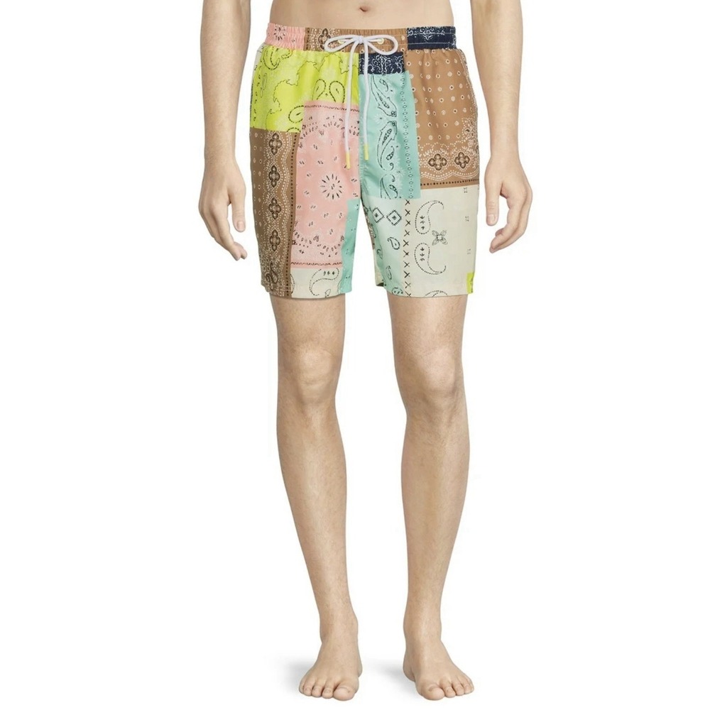 No Boundaries Men's Printed Shorts Dark Latte Bandana size XL Geometric Print